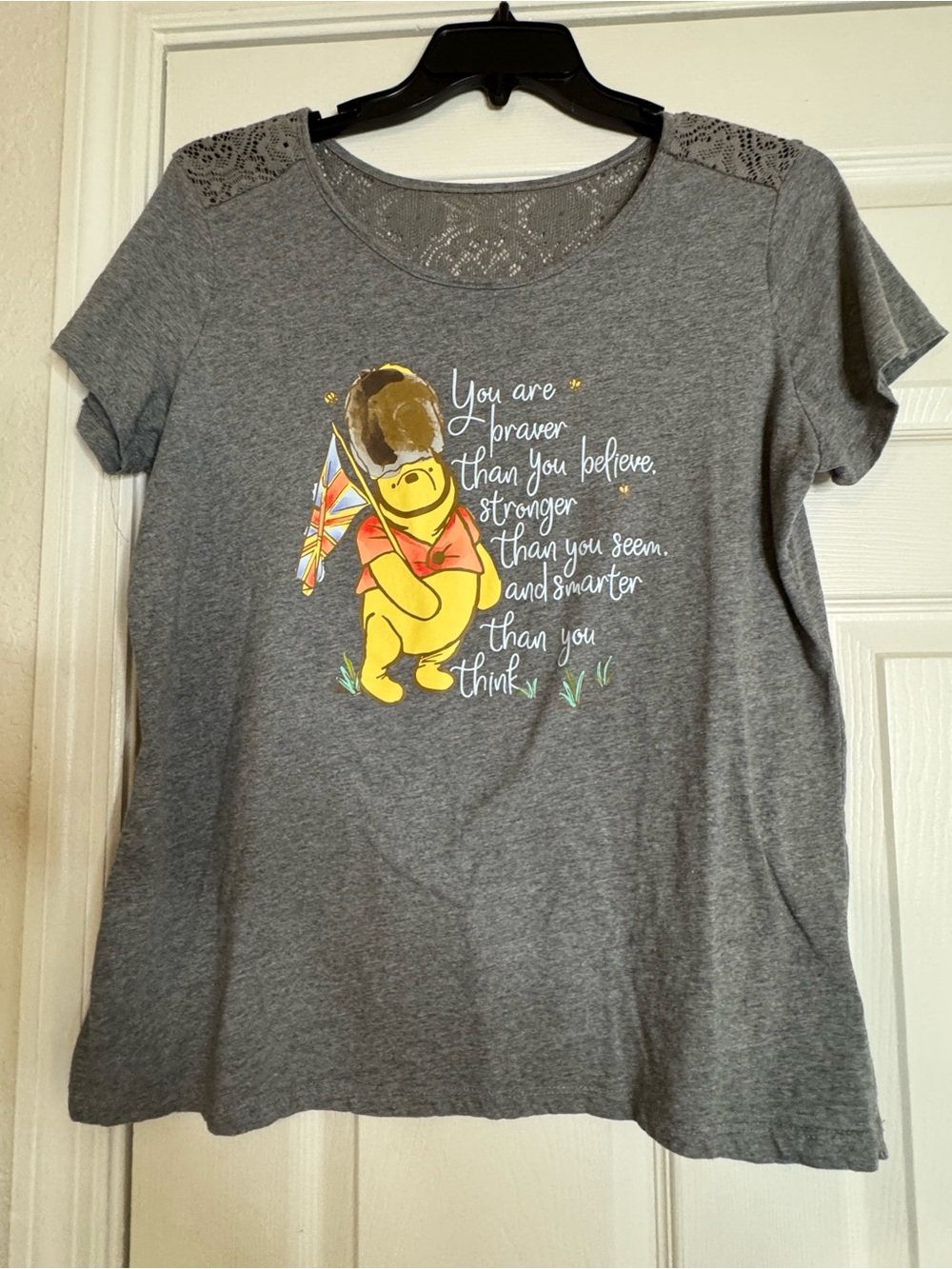 Disney Gray Winnie the Pooh Graphic Tee with Yellow & Red Accents